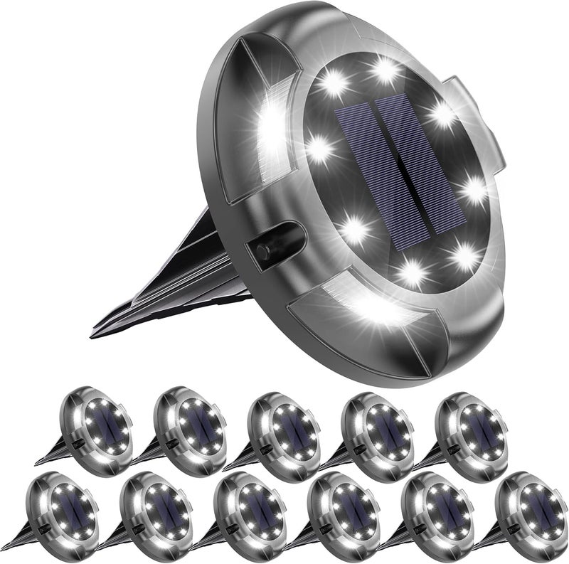 Biling Solar Outdoor Lights Walkway Lights 12 Packs, Bright Solar Ground Lights Uplight Sidelight Waterproof for Yard Walkway Garden Poolside (White) - Image 1